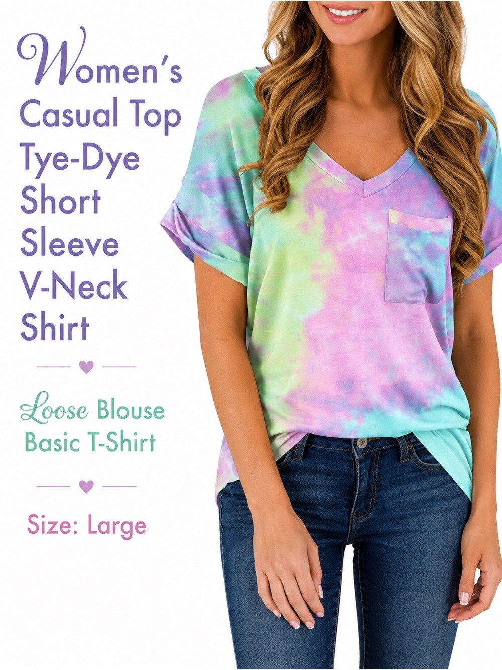 Tye Dye Short Sleeve V-Neck Shirt NEW